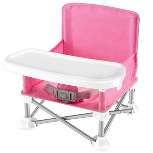 SereneLife Baby Booster Seat - Portable Folding High Chair with Tray, Pink