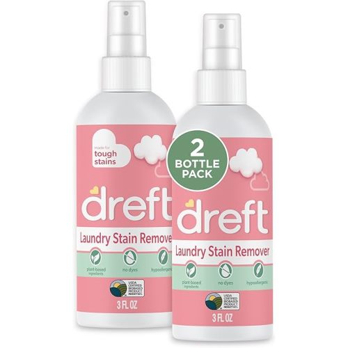 Dreft Stain Remover for Baby Clothes, Fragrance Free and Hypoallergenic Baby Stain Remover Spray, Travel Size Stain Treater, 3 Fl Oz ( Pack of 2)