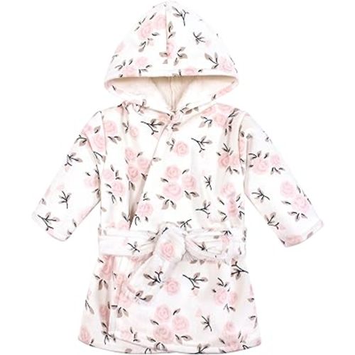 Hudson Baby Infant Girls Mink with Faux Fur Lining Pool and Beach Robe Cover-ups, Neutral Pink Floral, 0-6 Months