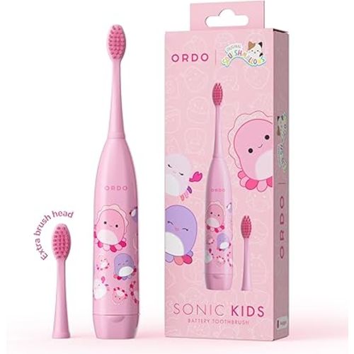 Squishmallows Toothbrush, Sonic Battery Toothbrushes for Kids, Soft Bristles, Extra Brush Head Inc, Gift for Kids Aged 4 Years and Up, Battery Included, Auggie