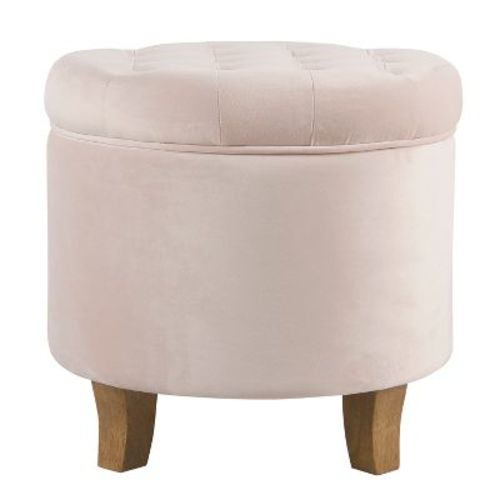 Homepop Velvet Tufted Round Storage Ottoman Pink Blush: Upholstered Footstool, Padded With Unhinged Lid