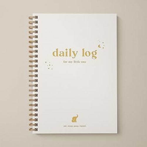 Baby Daily Log Book, Track and Monitor Newborn Nursing, Sleep, Diaper and Milestones. Gift for new Parents, Grandparents, Babyshower, Nanny or Daycare - Hardcover leather A5 (Beige/Gold)