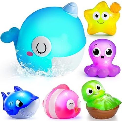 Light Up Bath Toys for Toddlers, 6 Pack Water Activated Bath Toys for Kids 1-3, Baby No Hole Bathtub Toys, Floating Pool Toys for 1 2 3 Year Old Girl & Boy Gifts