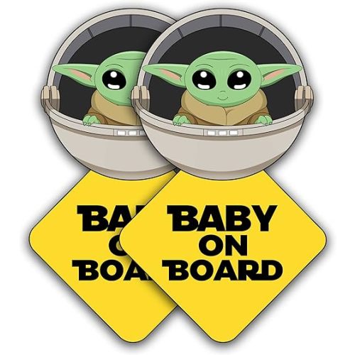 Super Cute Baby Yoda on Board - Clear Visible Baby on Board Sign (Parent) (Two Pack)