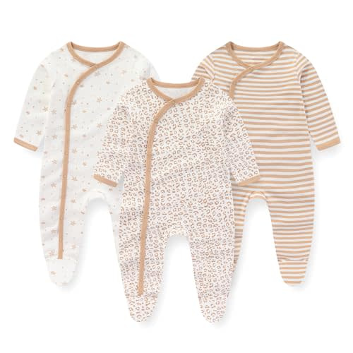 JELYLOVE Unisex Baby Boy Girl Footies Rompers Cotton Long Sleeve 3 Pack Infant Jumpsuits 0-12Months Babies' Outfits
