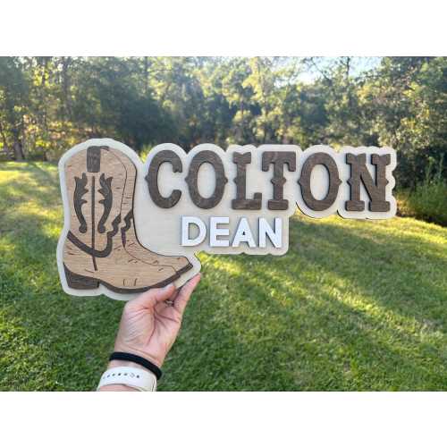 Cowboy Boots Layered Wooden Nursery Name Sign, Western Nursery Theme Ideas, Little Cowboy Little Cowgirl, 3D Western Name Sign for Kids Room