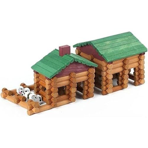 Wondertoys 170 Pieces Wood Logs Set Ages 3+, Classic Building Log Toys for Boy, Creative Construction Engineering Educational Gifts