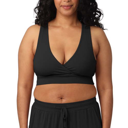 Kindred Bravely French Terry Nursing Bra for Breastfeeding and Sleep, Racerback Crossover, Soft and Stretchy Maternity Bra (Black, Large Busty)