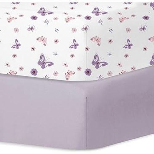 Little Grape Land Crib Sheets for Boys and Girls, 2pk Baby Crib Fitted Sheet for Standard Size Crib and Toddler Mattress, Super Soft Baby Sheet (Purple Butterfly)