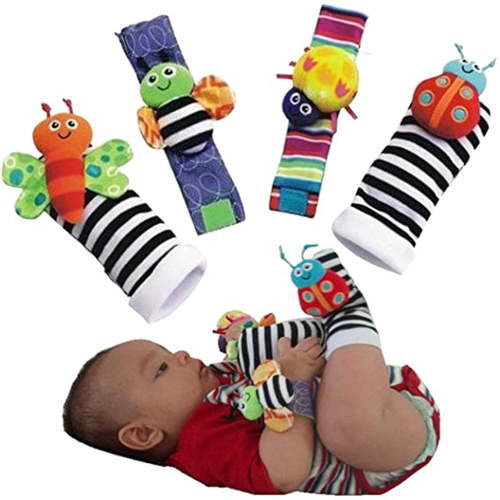 Baby Foot Finder & Wrist Rattle, Sensory Learning Toys for Infants Developmental, Unisex Newborn Socks Toys for 0-3, 3-6, 6-12 Months Babies(Butterfly Bugs Set)