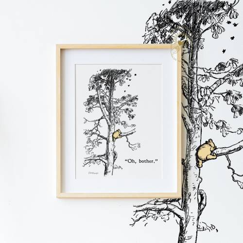 Oh, Bother! Winnie the Pooh, PRINTED, Nursery Picture Gift, Nursery art, Pooh Bear Classic, Pooh Climbing tree, Oh Bother Pooh Color