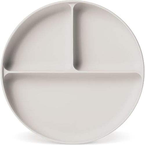 Simple Modern Silicone Plate for Baby and Toddler | Divided and Microwave Safe Plates for Kids | Parker Collection | Almond Birch