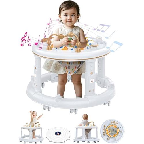 Baby Walker, Baby Jumper Activity Center, Baby Walkers and Activity Center, Baby Walker with Wheels for Boys Girls, Features 360 Degree Swivel Seat, Detachable Toys and Bounce Footpad for 6-18 Months