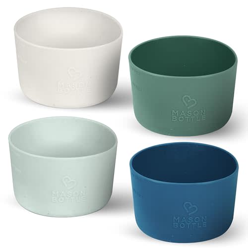 Mason Bottle 4oz Mason Jar Silicone Sleeves (4-Pack) - Regular Mouth Mason Jar Sleeves - Non-Toxic, Dishwasher Safe Small Mason Jar Sleeves for Grip & Protection - Made in USA (Jars NOT Included)