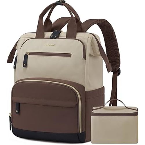 LOVEVOOK Lunch Backpack for Women, 15.6 Inch Laptop Bag with Insulated Cooler Lunch Box, Work Backpack for Teacher Nurse, Travel Backpack Lunch Bag for Camping Picnic Daily Use