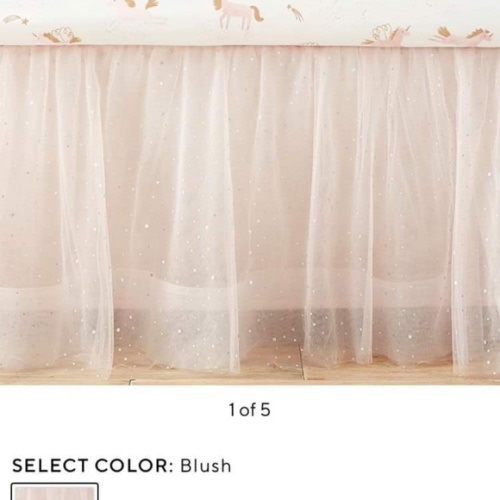 Pottery Barn Kids Shimmer Tulle Crib Skirt, West Elm Geometric crib Sheet