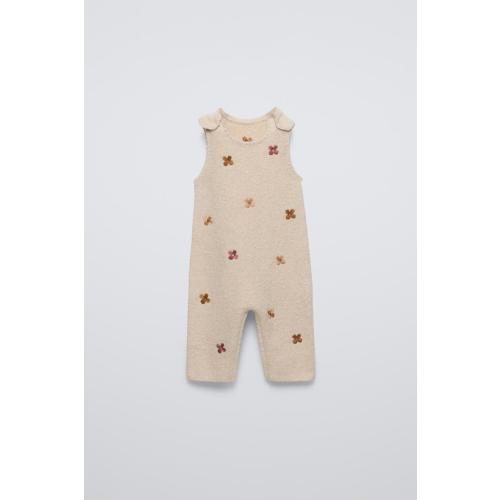 FLORAL EMBROIDERED KNIT OVERALLS - Light beige | ZARA United States