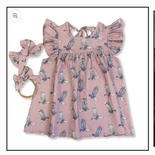 Dusty Rose Boots Cotton Linen Dress / Matching Bow – Cowkid Clothing Company