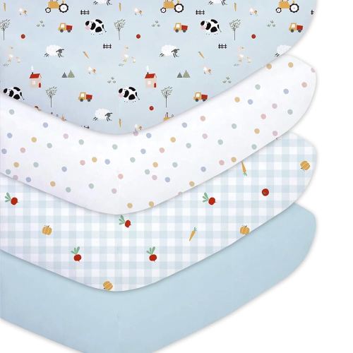 Plushii 4 Pack Fitted Crib Sheets for Baby Boys, 28"x 52" Extra Soft Microfiber Crib Sheet Set for Standard Crib & Toddler Mattress Pad,Blue Sheep