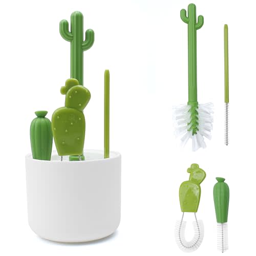 Cactus Bottle Brush Set, Full-Angle Straw Detail Brushes Cleaning Cleaner Washer Tool Kit with Stand Holder Multifunctional for Washing Baby Breast Pump Nipple Essentials Kitchen Decor Replacement