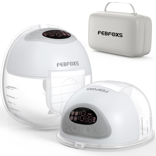 FEBFOXS Breast Pump Hands Free, 2 Pack Breastfeeding Pump with 4 Mode & 12 Levels, Wearable Electric Breast Pump with Carrying Bags, 24mm