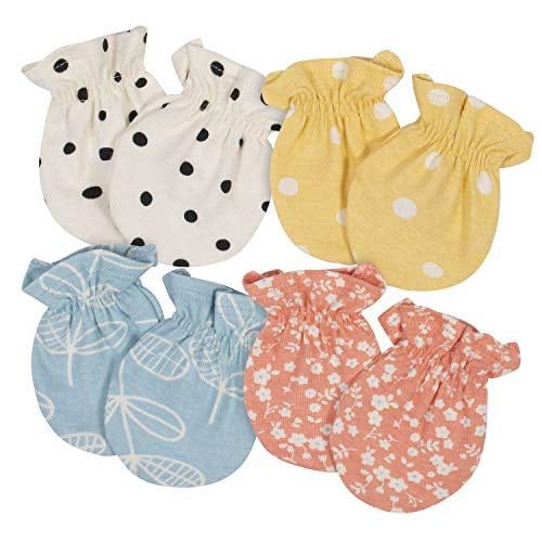 Grow by Gerber Baby Girls Organic 4-Pack Mittens, Orange/Yellow/Green/Ivory, Newborn