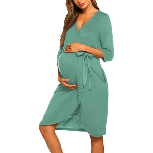 Ekouaer Maternity Robe Nursing Robes for Hospital Labor Delivery V Neck Pregnancy Bathrobe Womens Postpartum Nightgown