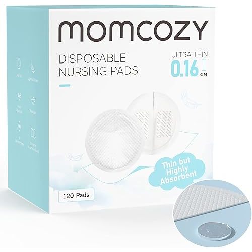 Momcozy Ultra-Thin Disposable Nursing Pads, Super Absorbent and Breathable Breastfeeding Pads, Make The Breasts Light and Unburdened, 3D Shape for The Best Fit, Individually Packaged(120 Count)
