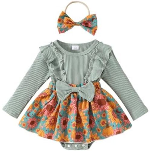 MERSARIPHY Baby Girl Fall Clothes Ruffles Ribbed Knit Romper Dress Jumpsuit Bodysuit Headband Newborn Infant Winter Outfits