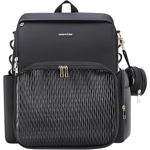 vosmles Stylish Baby Diaper Bag, Baby Bag with Changing Pad, Pacifier Case& Stroller Straps, Large Diaper Backpack Boy Girl, Water Resistant Travel Diaper Backpack for Mom Dad