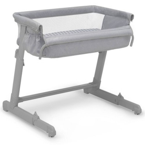 BabyGap by Delta Children Whisper Bedside Bassinet Sleeper with Breathable Mesh and Adjustable Heights - Made with Sustainable Materials, Color: Gray Stripes