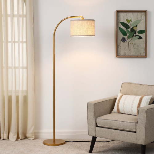 DEWENWILS 63.4-Inch Modern Arc Gold Floor Lamps for Living Room, Metal Standing Lamp with Foot Switch for Bedroom, Office, Decor, Lighting, Adjustable Lampshade