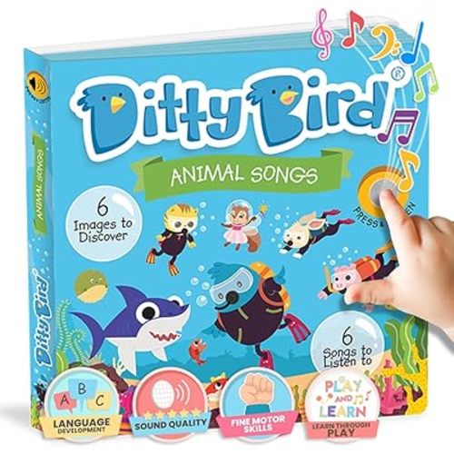 Ditty Bird Animal Songs Book for Toddlers – Interactive Sound Book with Baby Shark & More | Musical Board Book for 1-3 Year Olds | Fun, Realistic Animal Sounds | Sturdy Sensory Book for Baby