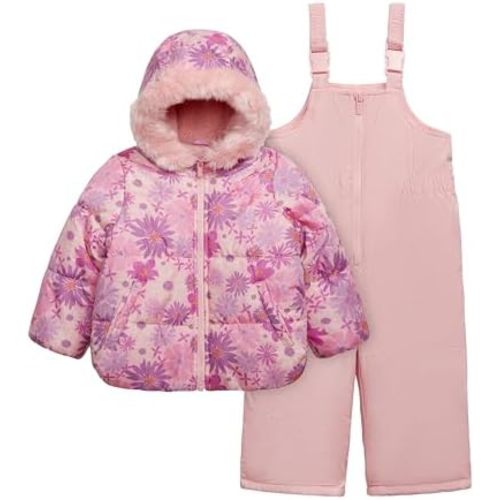 Carter's Baby Girls' 2-Piece Snowsuit Cozy Hooded Puffer Jacket and Ski Bib Set
