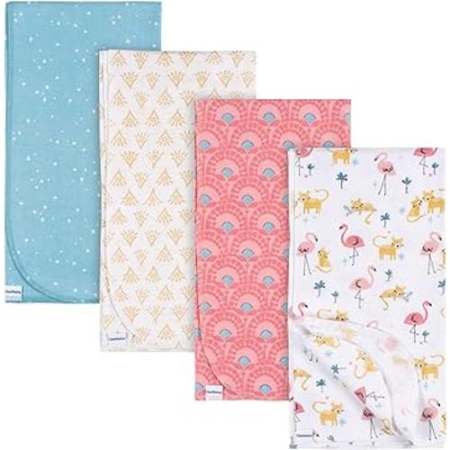 Gerber Unisex Baby 100% Cotton Flannel Receiving Blankets 30x30 Inches (Pack of 4), Animal Geo Girl, One Size