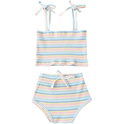 MODNTOGA Newborn Toddler Baby Girls Summer Clothes Set Rainbow Outfits Sleeveless Halter Tank Top Striped Shorts Pants