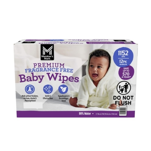 Member's Mark Premium Baby Wipes, Fragrance Free, 12 pk., 1152 Wipes - Sam's Club