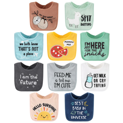 The Peanutshell Terry Feeding Baby Girl Bibs, 10 Pack, Hello Sunshine