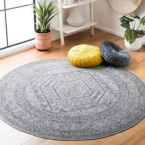 SAFAVIEH Adirondack Collection 6' Round Light Grey/Dark Grey ADR108C Oriental Medallion Non-Shedding Living Room Dining Bedroom Foyer Area Rug