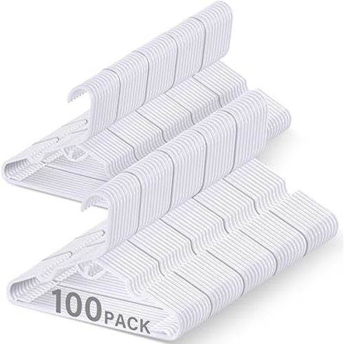 Kids Hangers - Stackable Baby Hangers 100 Pack, Infant Toddler Childrens Hanger for Space Saving, Durable Baby Clothes Hanger for Child Children,White