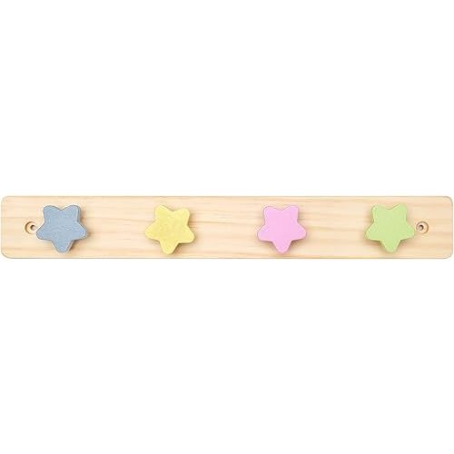 Kids Coat Rack Wall Mount | Kids Wall Hooks for Backpacks, Towels and Coats | Mounted 14" Wall Hanger | Decorative for Kid's Bedroom, Playroom, Bathroom | Natural Pine