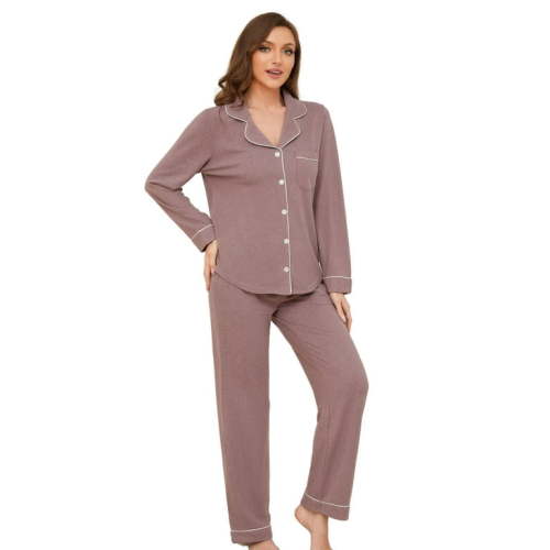 HEARTNICE Womens Button Down Pajama Sets, Loungewear Ultra Soft 2 Piece Pjs Sets,(Reddish Brown,XL)