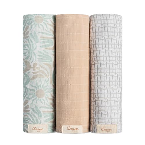 Crane Baby 100% Cotton Muslin Swaddle Blankets, Beach Life Starfish, Baby Swaddle Blanket, Set of 3, 47" x 47", Swaddles for Newborns, Baby Muslin Swaddle Blanket, Swaddle Blankets for Boys & Girls