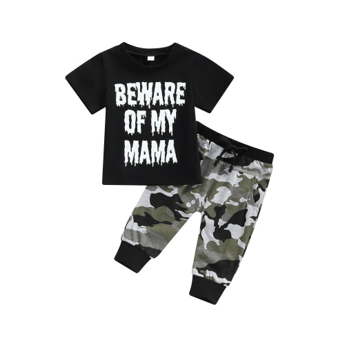 Bagilaanoe Newborn Baby Boy Clothes 6 12 18 24 Months Short Sleeve Letter Print O-Neck T-Shirt Tree Long Pants 2Pcs Outfit Sets