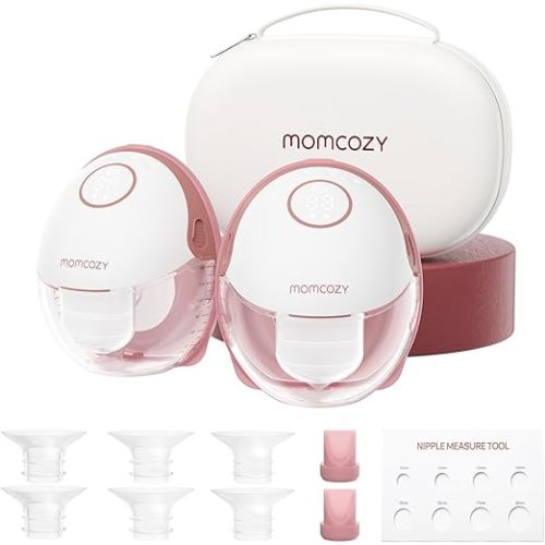 Momcozy Breast Pump Hands Free Mobile Style | M6, Wearable Breastfeeding Pump Ideal Rhythm for More Milk, DoubleFit Flange More Fit & Discreet with 3 Modes & 9 Levels, 24mm - 2 Pack Cozy Red