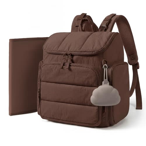mommore Diaper Bag Backpack, Baby Bag, Diaper Backpack for Mom Dads, Coffee | Waterproof Changing Pad, Stroller Straps for Toddler, Insulated Pockets, Pacifier Case, Baby Essential