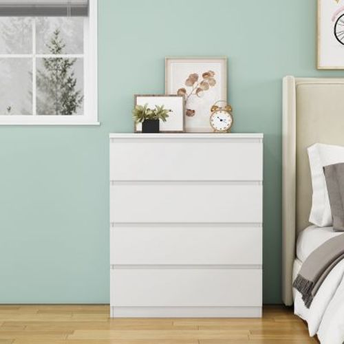 GDFStudio Velmont 31.5I" Modern 4-Drawer Dresser with Handle-Free Design, White