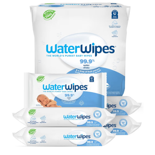 WaterWipes Plastic-Free Original Baby Wipes, 99.9% Water Based Wipes, Unscented & Hypoallergenic for Sensitive Skin, 300 Count (5 packs)