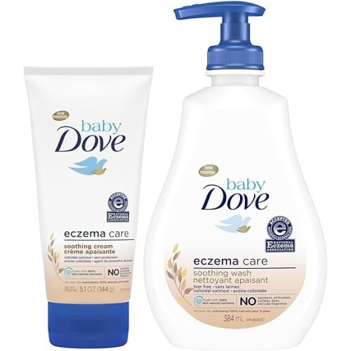 Dove Baby Skin Care Bundle – Colloidal Oatmeal Derma Care Soothing Wash & Eczema Care Soothing Cream, Fragrance Free (2 Piece Set)