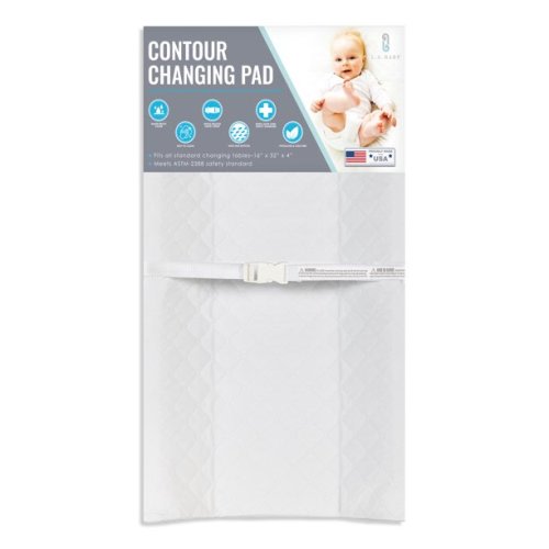 LA Baby 2 Sided Contoured Diaper Changing Pad with Easy to Clean Quilted Cover, White